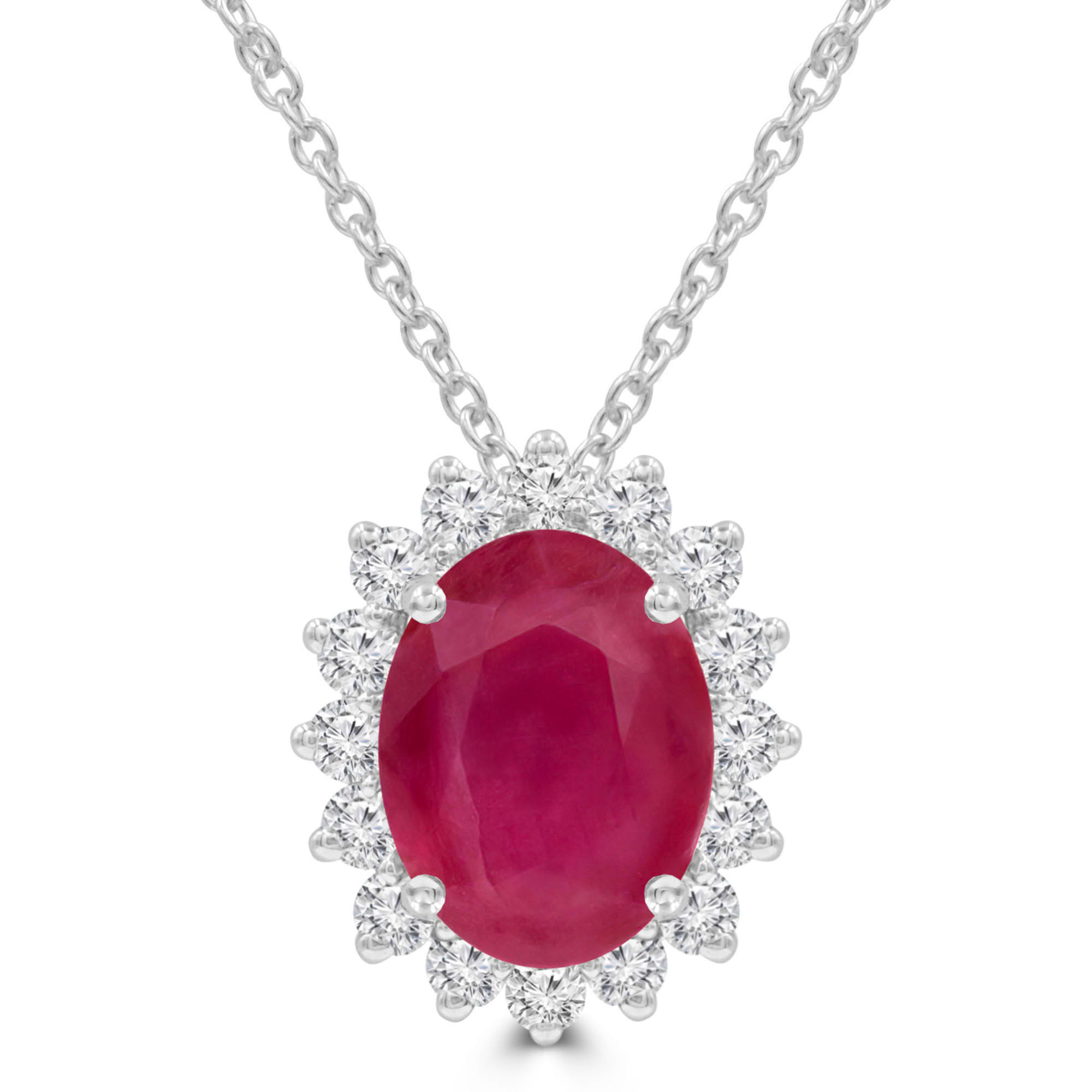 4.03 CT Oval Red Ruby Halo Pendant Necklace 14K White Gold | eBay